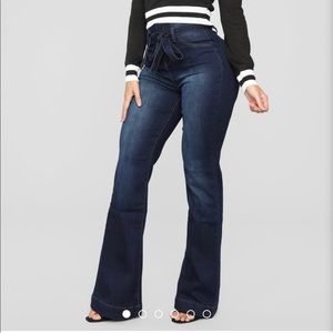 Tawney Belted Flare Jeans - Dark Denim